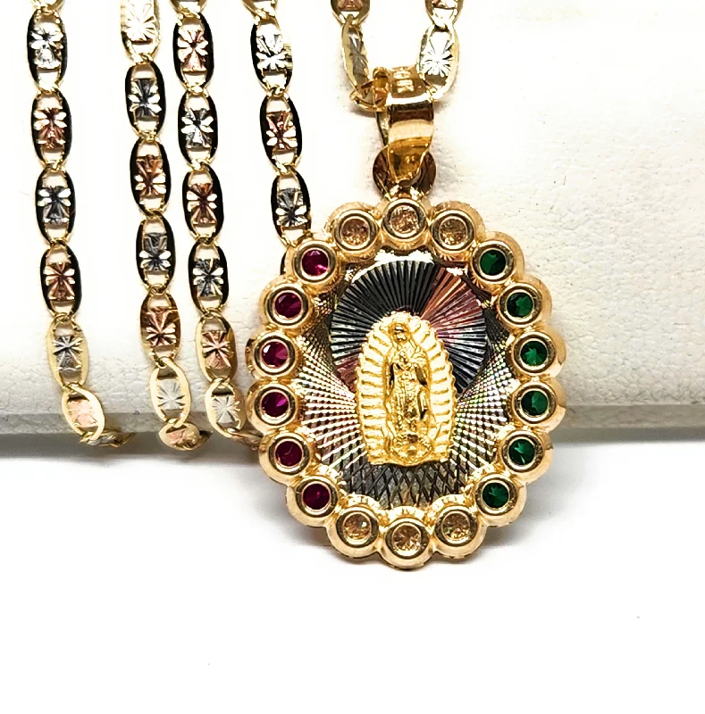 10k Solid Gold Virrgin Mary CZ Pendant Necklace  Virrgen Gaudalupe  (MADE IN MX)