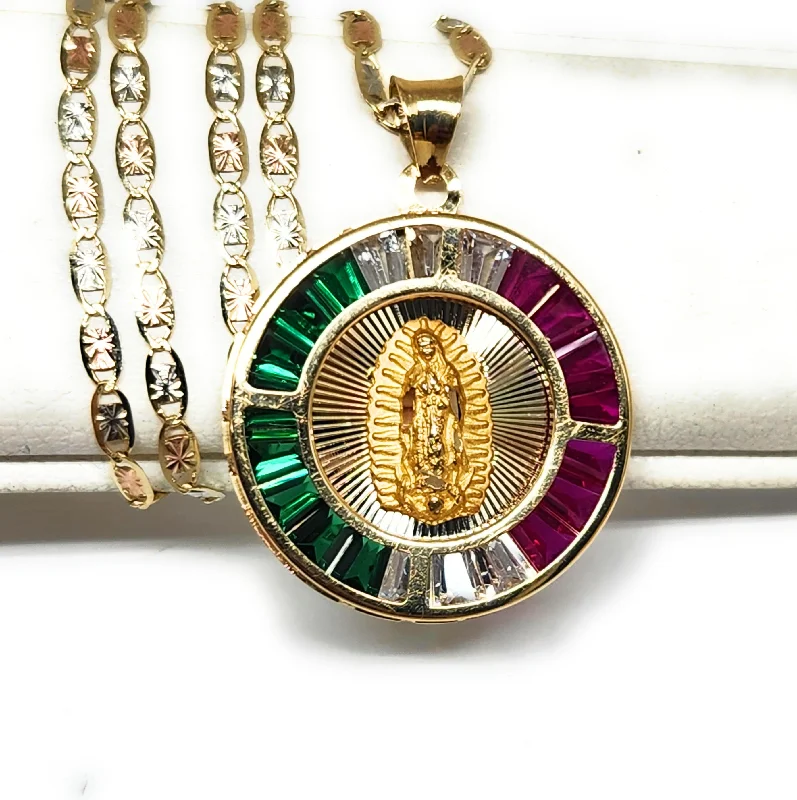 10k Solid Gold Virrgin Mary CZ Pendant Necklace  Virrgen Gaudalupe  (MADE IN MX)