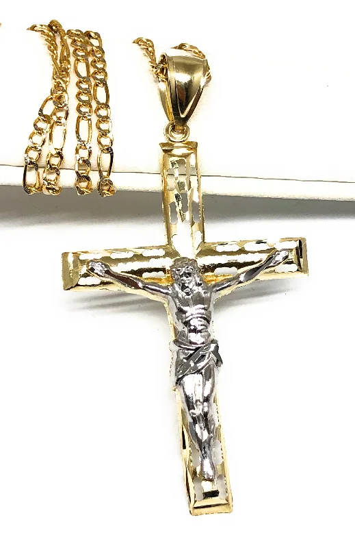 simple gold stacking rings 10k Solid Gold Yellow 2-Tone Jesus Cross Crucifix Hollow Termite Pendant Necklace