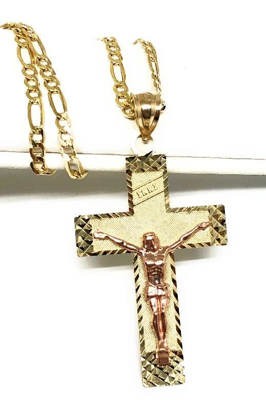 elegant pearl necklace with diamonds 10k Solid Gold Yellow & Rose 2-Tone Jesus Cross Crucifix Pendant Necklace