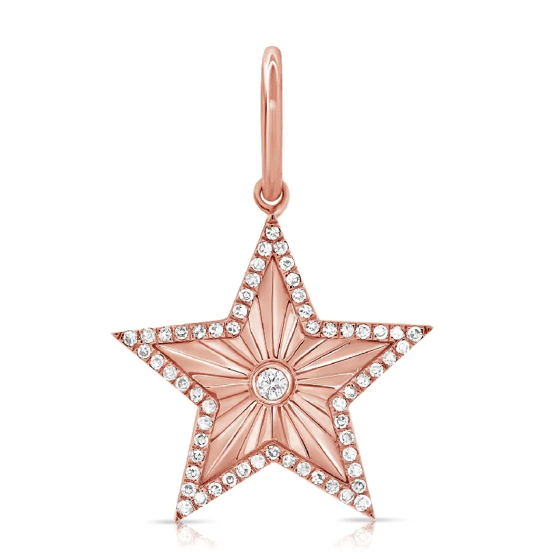 14K Rose Gold Diamond Engraved High Polished