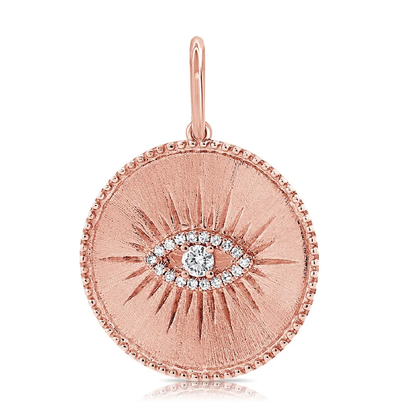 14K Rose Gold Diamond Evil Eye Matte Finish Pendant