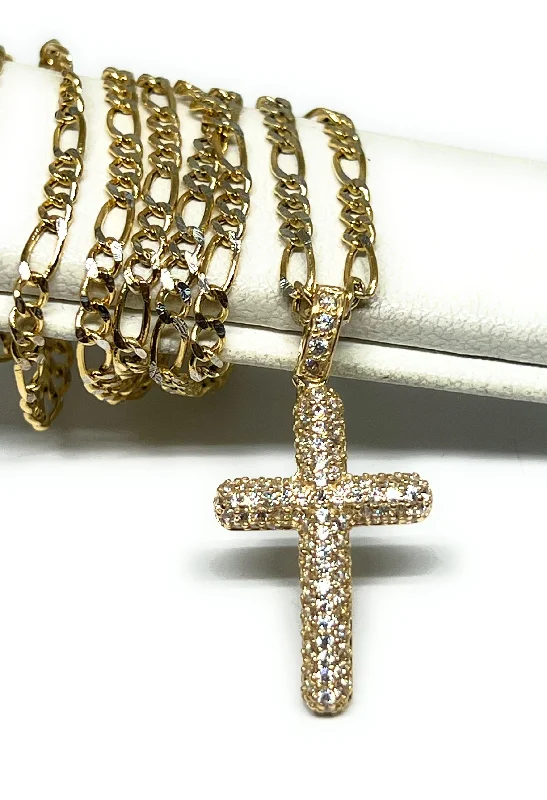 14k Solid Gold Classic Cross FULL CZ Pendant (FC)