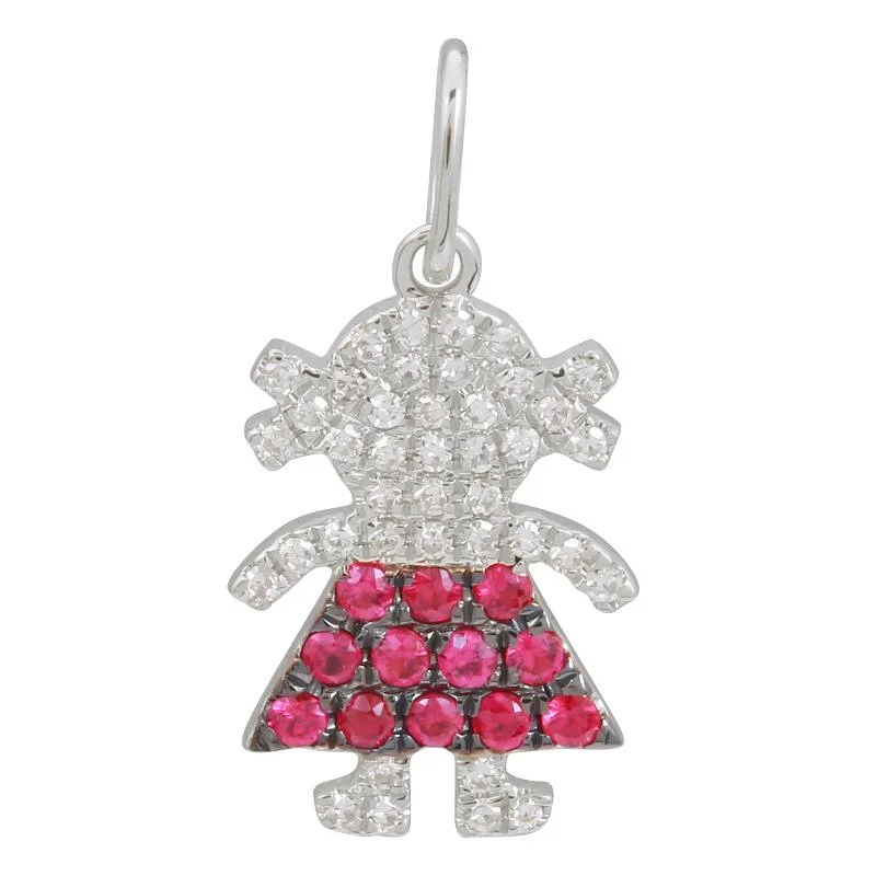 vintage diamond drop necklace 14K White Gold Diamond and Ruby Girl Pendant