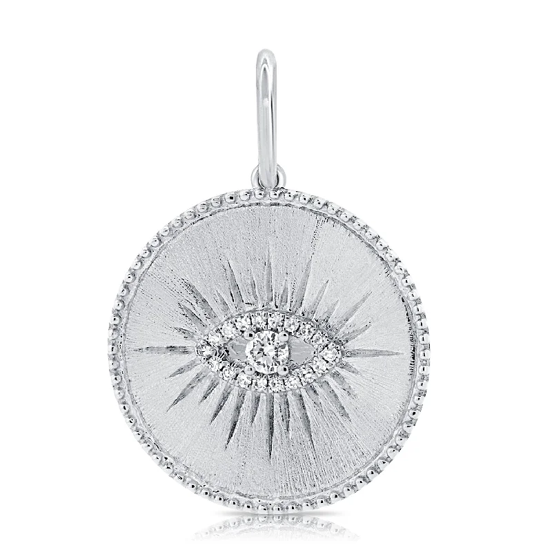 14K White Gold Diamond Evil Eye Matte Finish Pendant