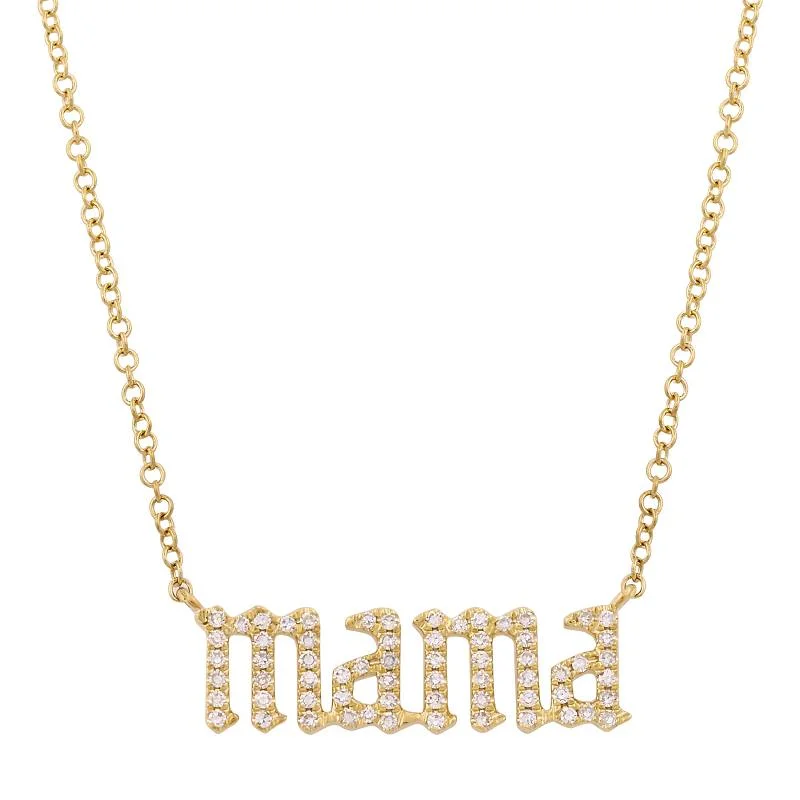 14K Yellow Diamond Gothic Font Mama Necklace