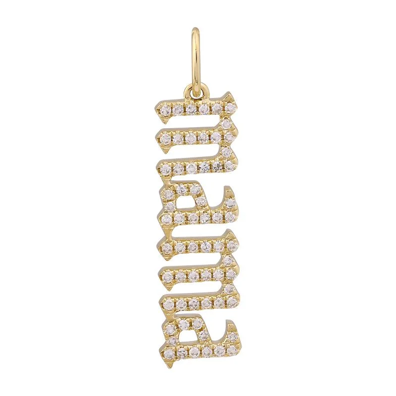 14K Yellow Diamond Gothic Font Mama Necklace