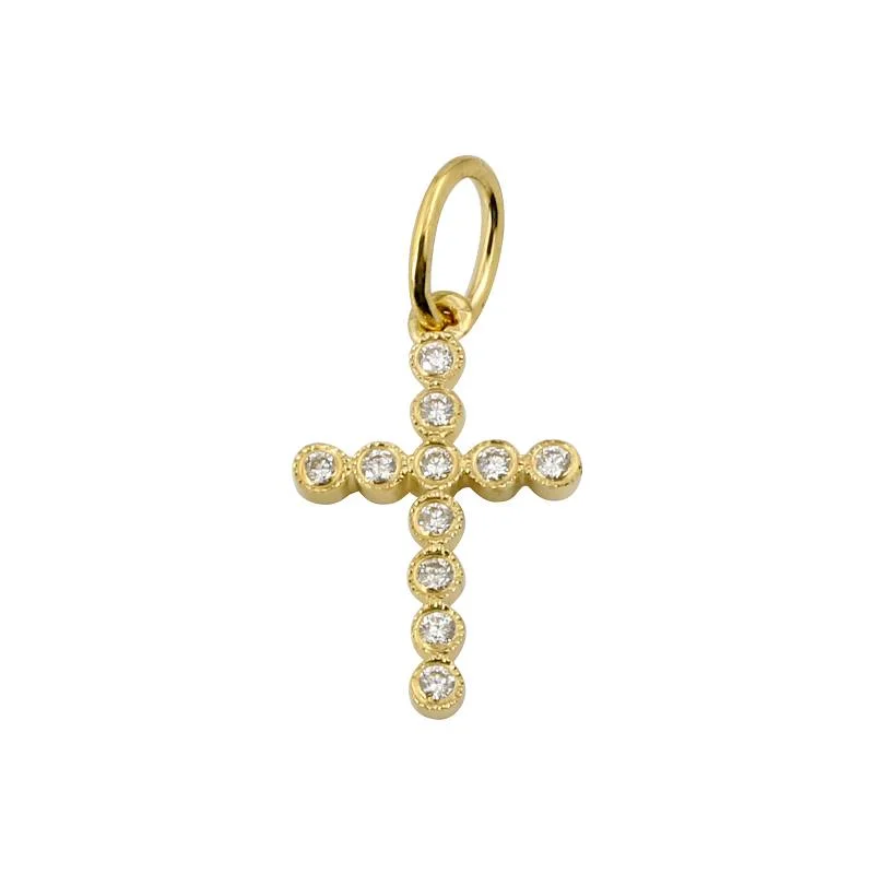 handcrafted gold stud earrings 14k Yellow Gold Diamond Bezel Cross Pendant