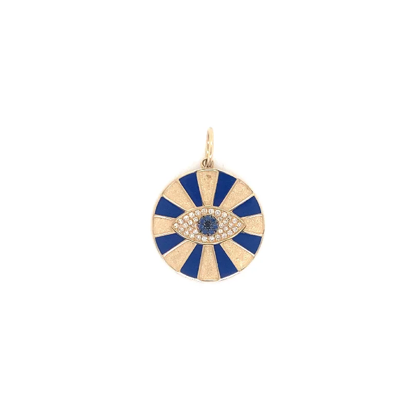 14K Yellow Gold Diamond + Blue Sapphire Evil Eye Pendant