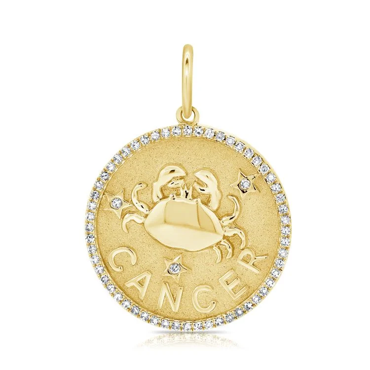 classic gemstone stud earrings 14K Yellow Gold Diamond Cancer Zodiac Charm Pendant