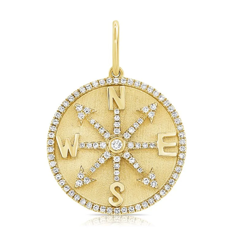 vintage-inspired pearl brooch 14K Yellow Gold Diamond Compass Pendant