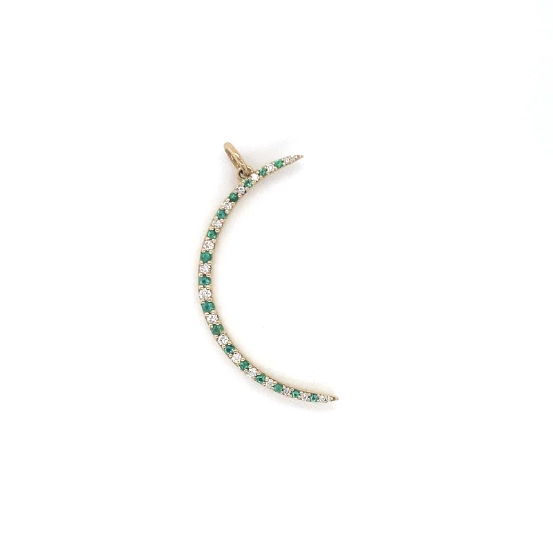 14K Yellow Gold Diamond + Emerald Moon Pendant