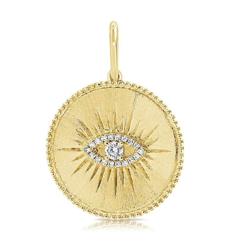 14K Yellow Gold Diamond Evil Eye Matte Finish Pendant