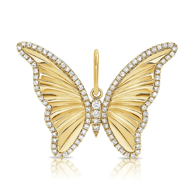 14K Yellow Gold Diamond High Polished Butterfly Pendant