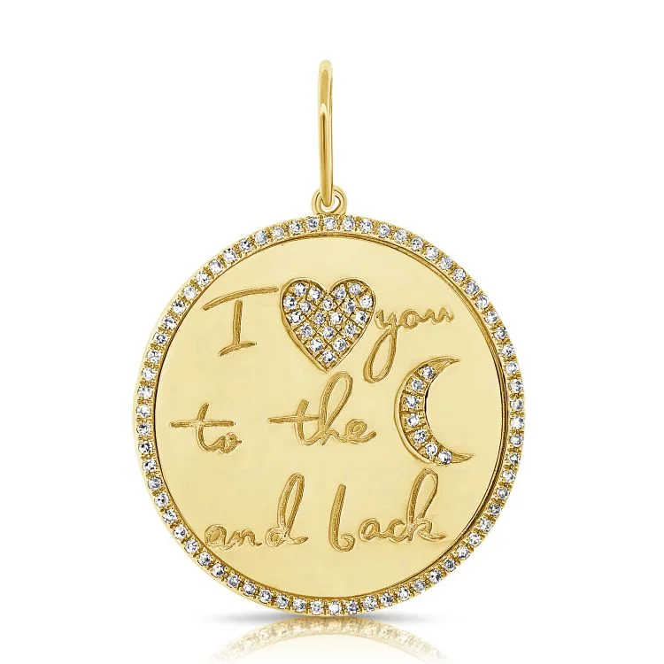natural crystal pendant necklace 14K Yellow Gold Diamond "I Love You To The Moon And Back" Pendant natural crystal pendant necklace 14K Yellow Gold Diamond "I Love You To The Moon And Back" Pendant