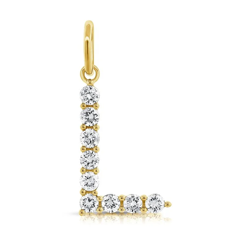 rose gold feather earrings 14K Yellow Gold Diamond Initial "L" Pendant