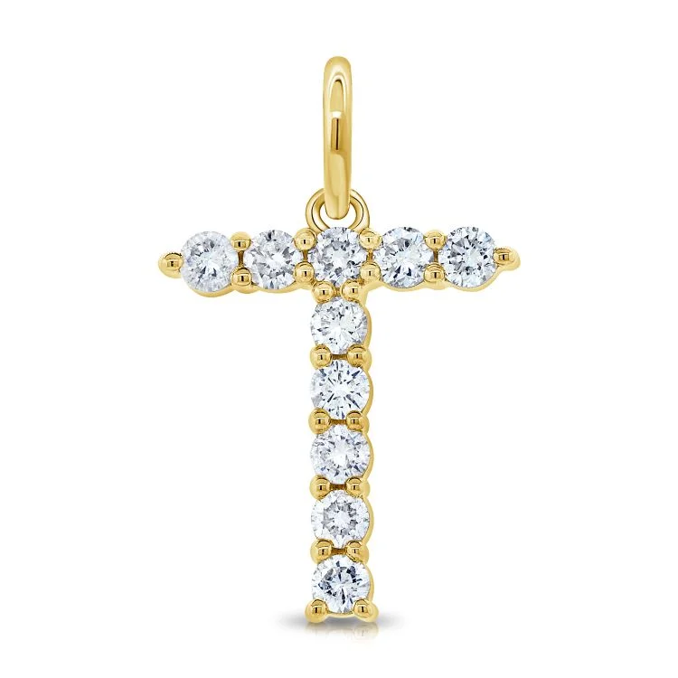 men’s sterling silver cufflinks 14K Yellow Gold Diamond Initial "T" Pendant