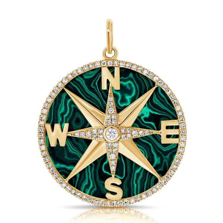 vintage citrine ring 14K Yellow Gold Diamond + Malachite Compass Pendant