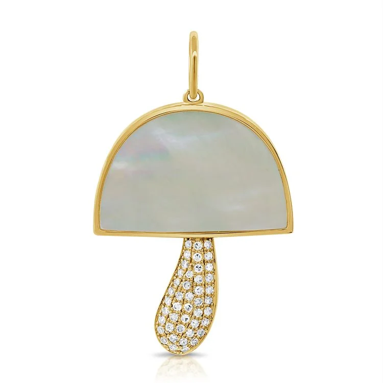 handcrafted sterling silver necklace 14K Yellow Gold Diamond + Mother of Pearl Mushroom Pendant handcrafted sterling silver necklace 14K Yellow Gold Diamond + Mother of Pearl Mushroom Pendant