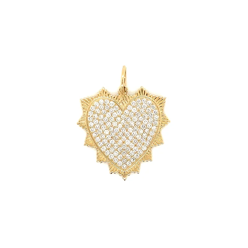 14K Yellow Gold Diamond Pave Fluted Heart Pendant