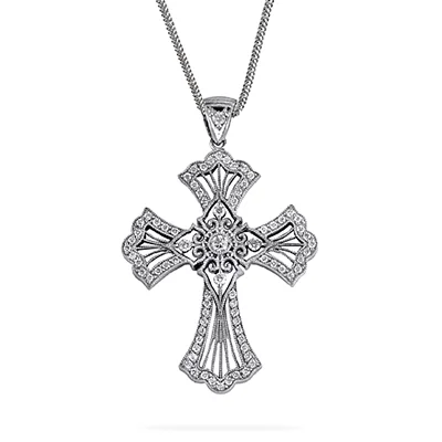 vintage pearl engagement ring Cross Pendant in 18k Gold with Diamonds