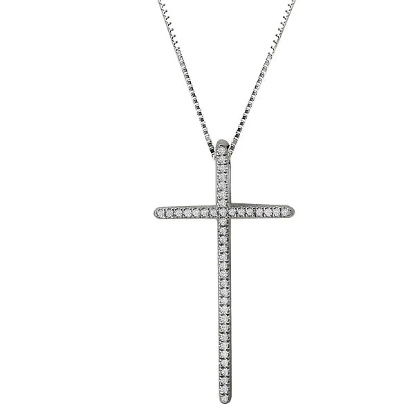 sterling silver herringbone chain Diamond Cross Pendant