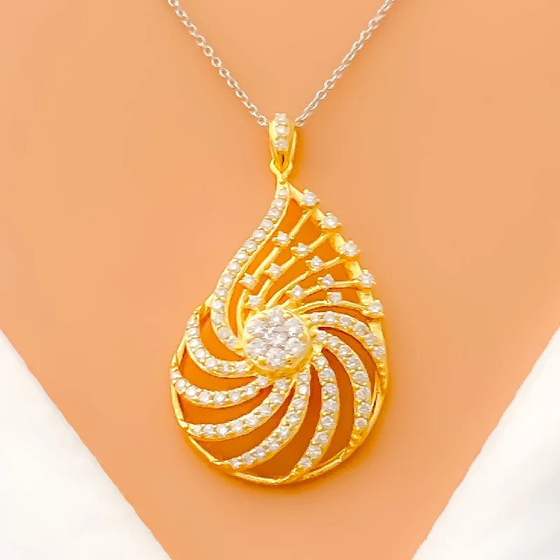 Graceful Paisley Drop Diamond + 18k Gold Pendant