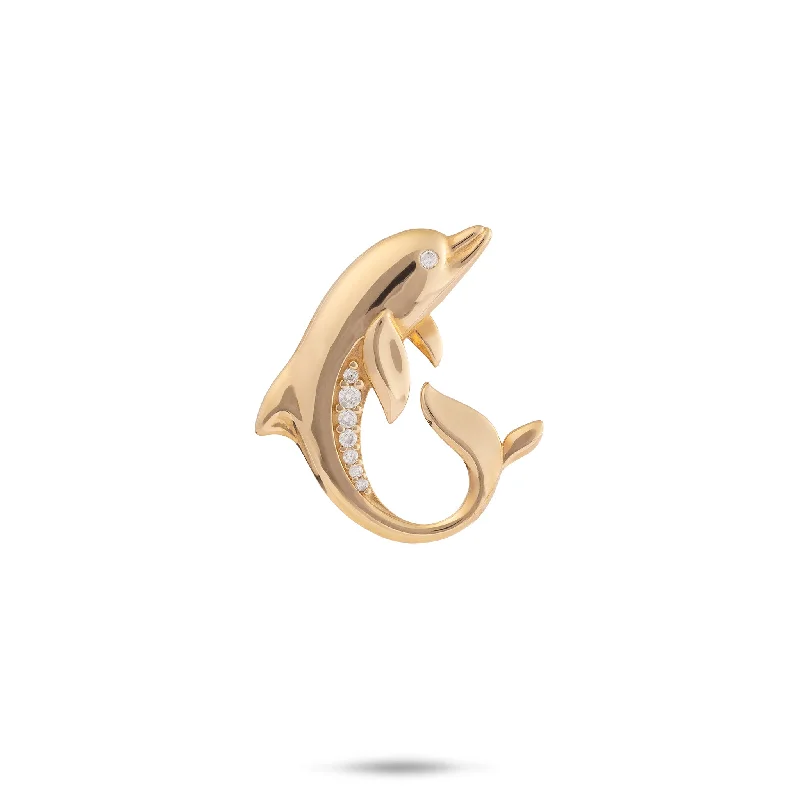 simple gold hoop earrings Ocean Dance Dolphin Pendant in Gold with Diamonds - 22mm