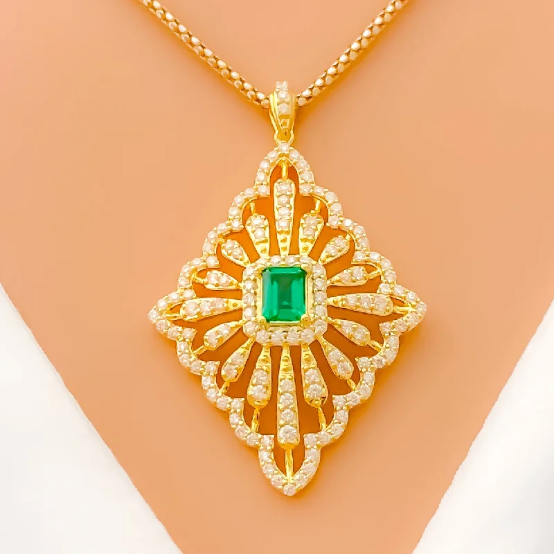 Refined Ornate Flower Diamond + 18k Gold Pendant