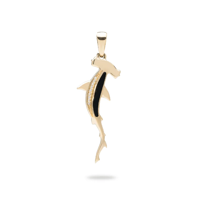 amethyst gemstone engagement ring Sealife Hammerhead Shark Black Coral Pendant in Gold with Diamonds - 34mm
