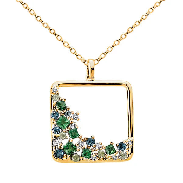 Square Diamond and Gemstone Pendant