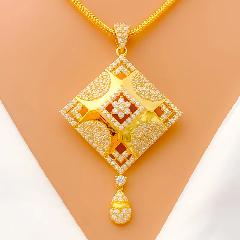 Glowing Geometric 22k Gold CZ Pendant