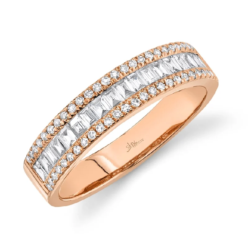 14K Rose Gold Diamond Baguette Medium Band