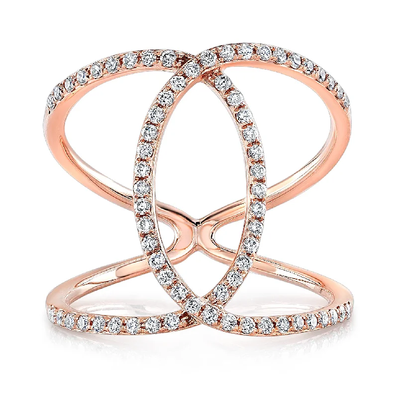 14K Rose Gold Diamond Intertwined Circle Ring