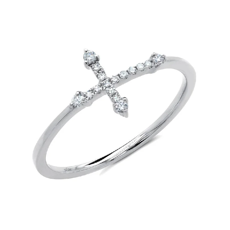 14K White Gold Diamond Cross Ring