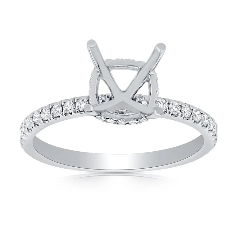 14K White Gold Diamond Cushion Under Halo Mounting