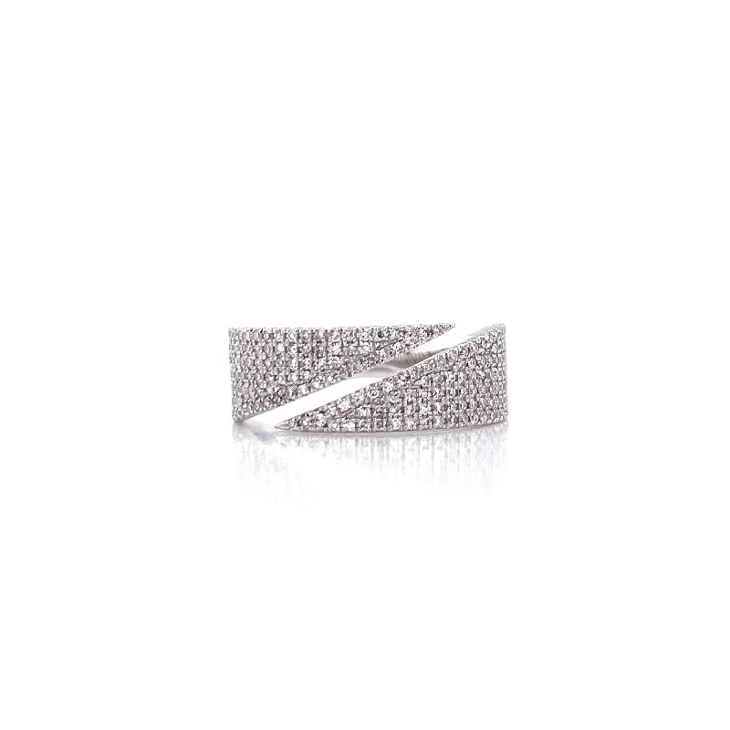 14K White Gold Diamond Flat Pave Bypass Ring