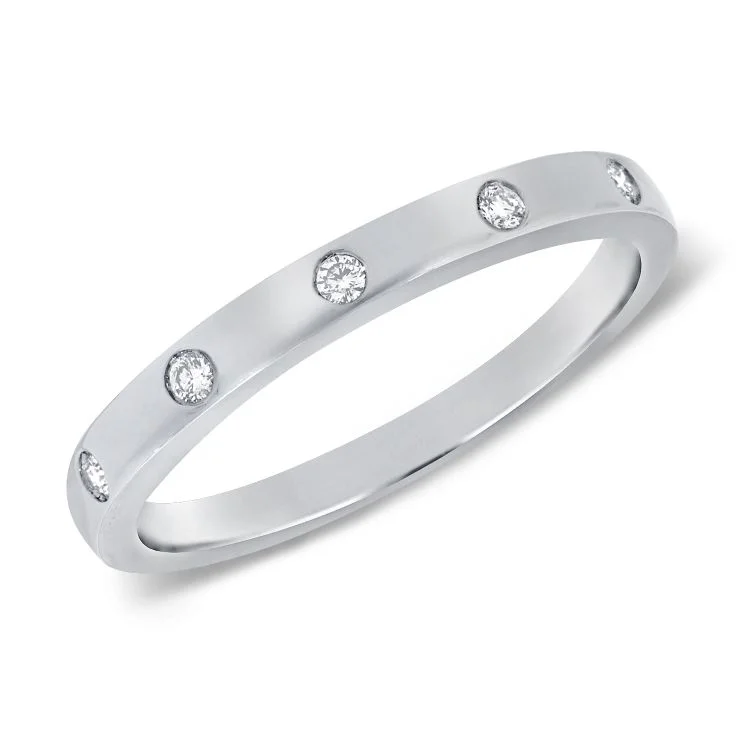 14k White  Diamond Inlay Band