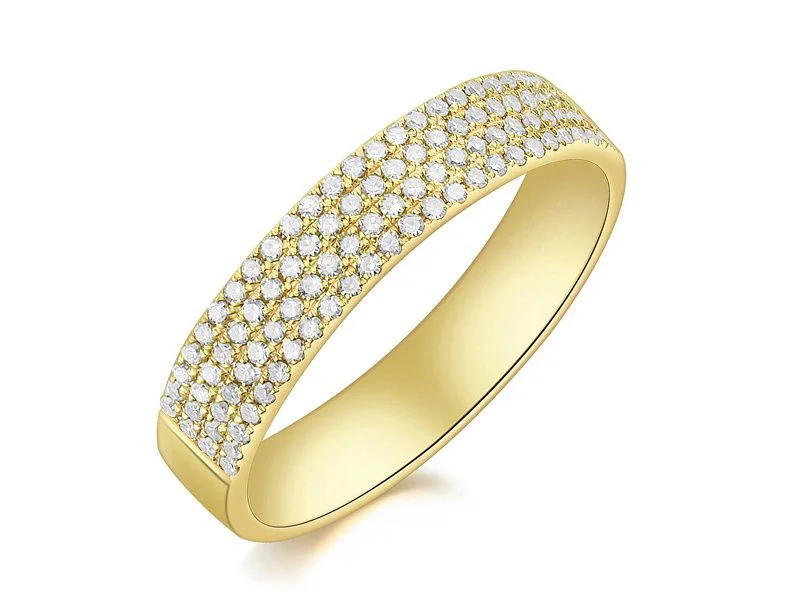 14K Yellow Gold Diamond 4 Row Pave Ring