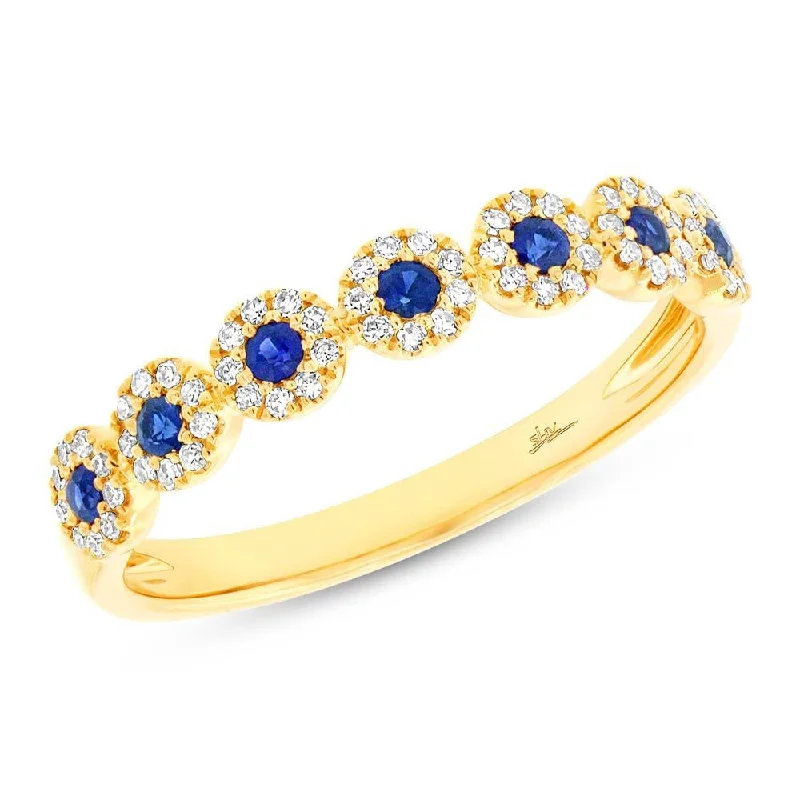 14k Yellow Gold Diamond & Blue Sapphire Band