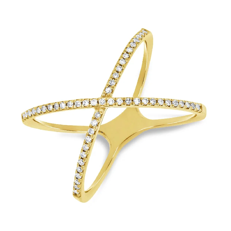 14K Yellow Gold Diamond Crossover Ring