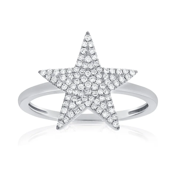 14K Yellow Gold Diamond Pave Star Ring