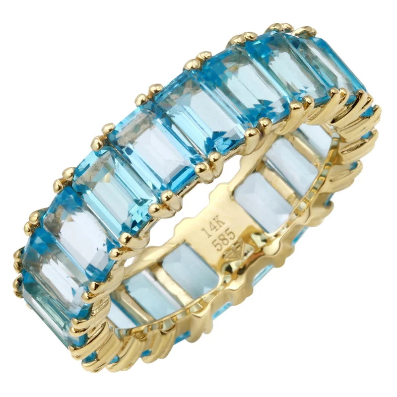 14K yellow Gold Emerald Cut Blue Topaz Ring (Large)