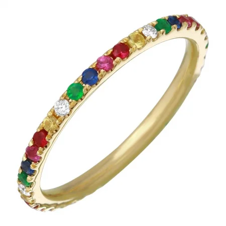 14k Yellow Multi Color Sapphire Rainbow Eternity Band