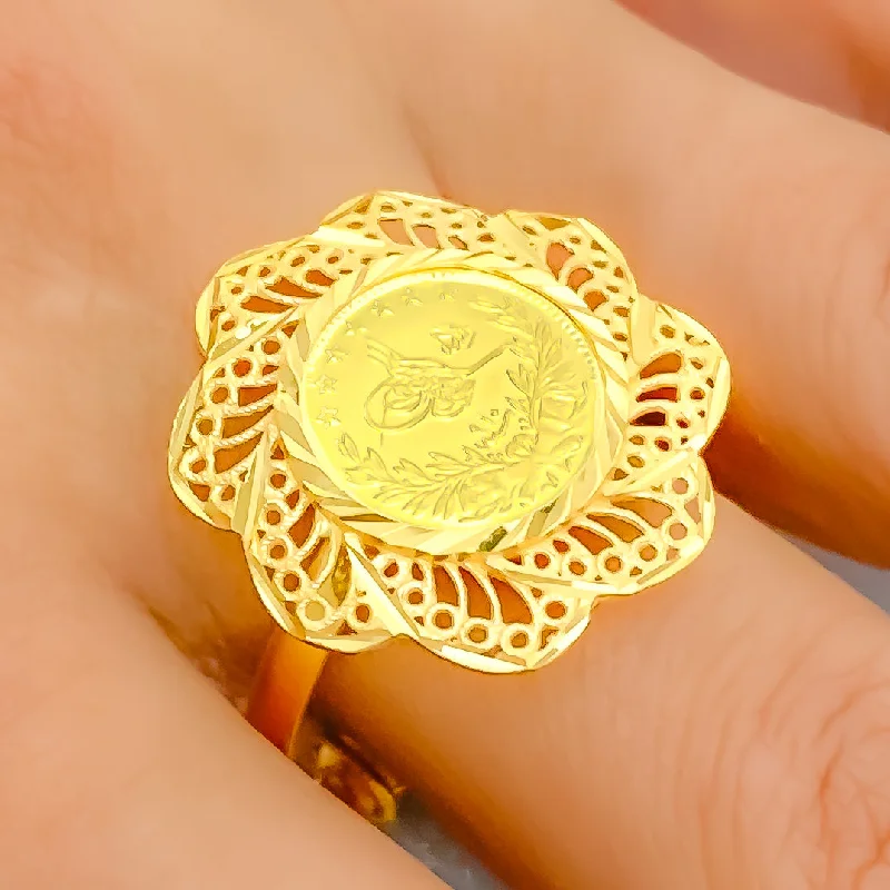 Dressy Netted Flower 21k Gold Ring