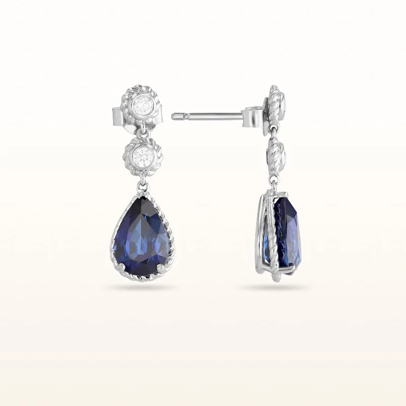 4.23 ctw Pear-Shaped Blue Sapphire and Diamond Drop Earrings in 18kt White Gold