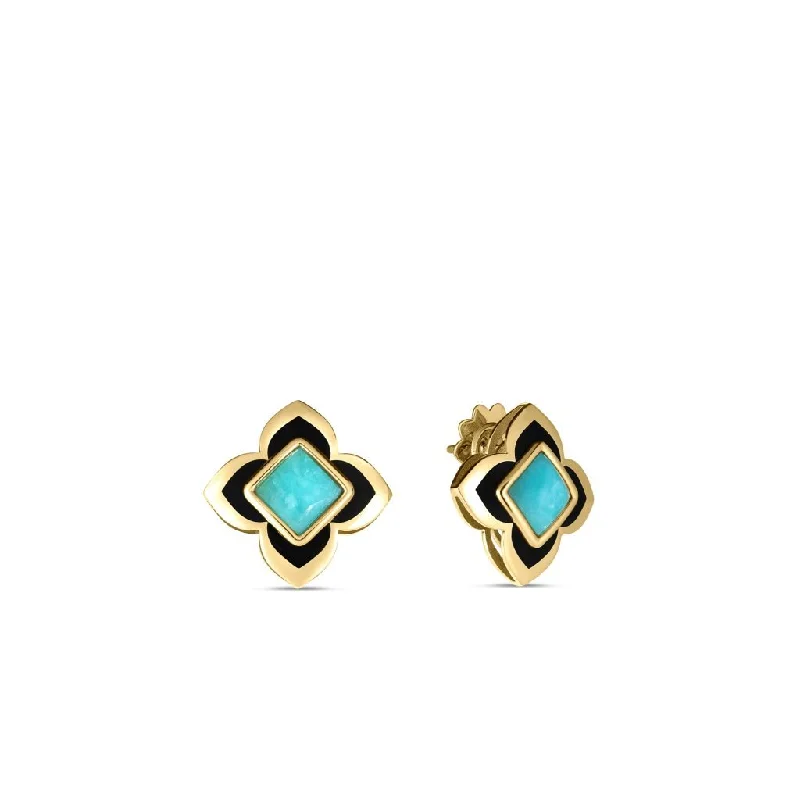 Roberto Coin Palazzo Ducale Amazonite & Black Enamel Flower Stud Earrings