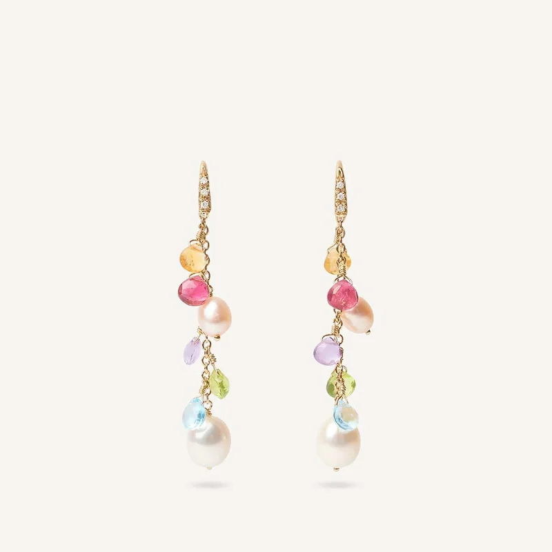 Marco Bicego Gemstone Earrings with Pearls & Diamond Accent