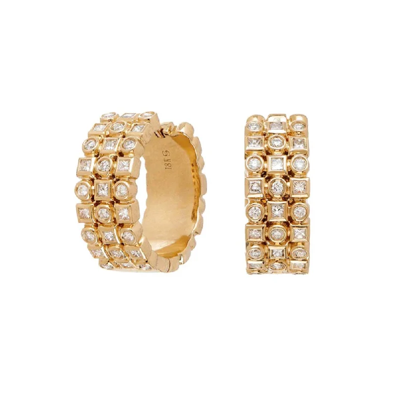 Sethi Couture Kate Three Row Diamond Yellow Gold Huggies