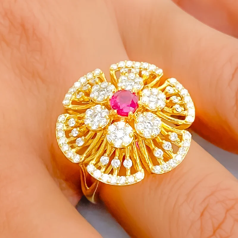 Blooming Ornamental Floral 18K Gold + Diamond Statement Ring